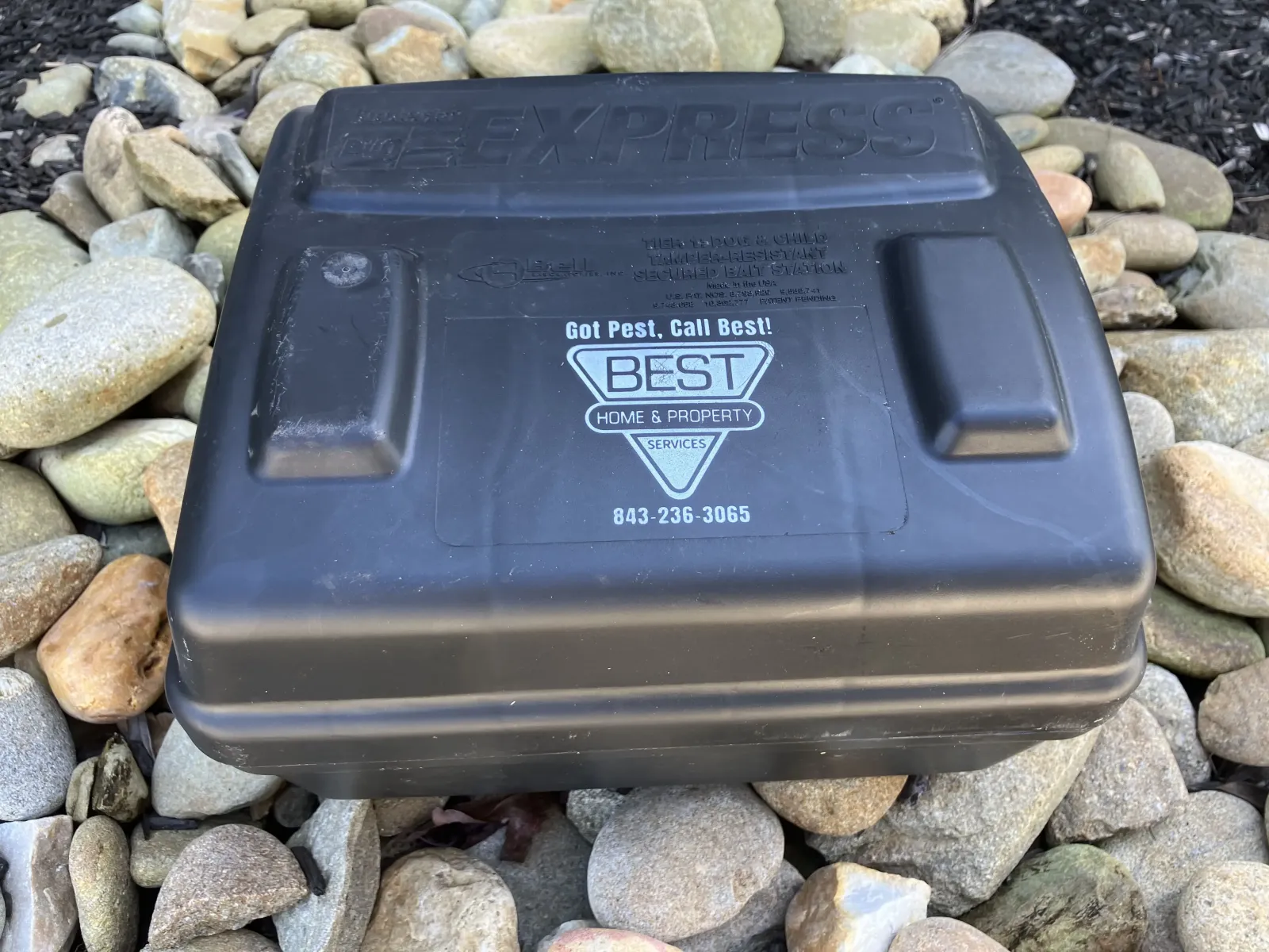 the outside of a rodent bait box