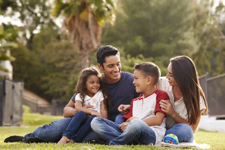 family playing outside